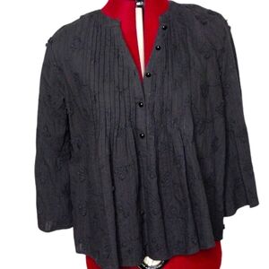 Size Small black 100% cotton baby doll bohemian 3/4 Bell sleeves blouse